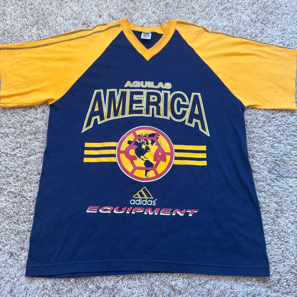 Vintage Club America Aguilas Soccer Jersey Navy Yellow Alternativa XL